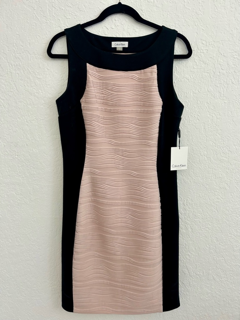 Calvin Klein Black and Blush Textured Panel Midi Dress